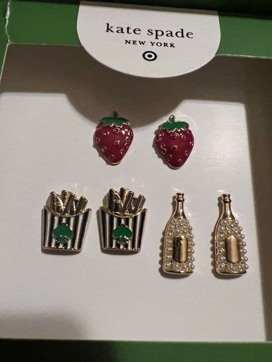 kate spade Jewelry - kate spade strawberry, red, green & gold stud earring set